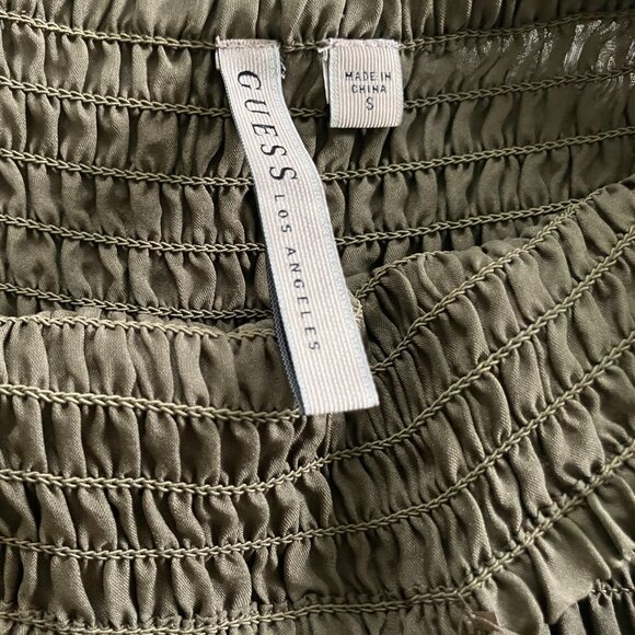 Guess Long Silk Maxi Dress | Fern/Green Color | Smocked Strapless | Size S | EUC - Picture 2 of 8